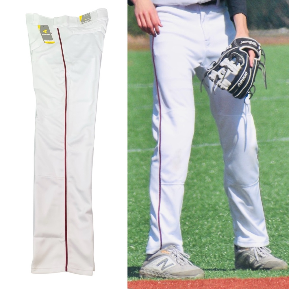 NWT Easton Mako 2 Piped Baseball Pants White Maroon Piping A167101 Mens Size XL